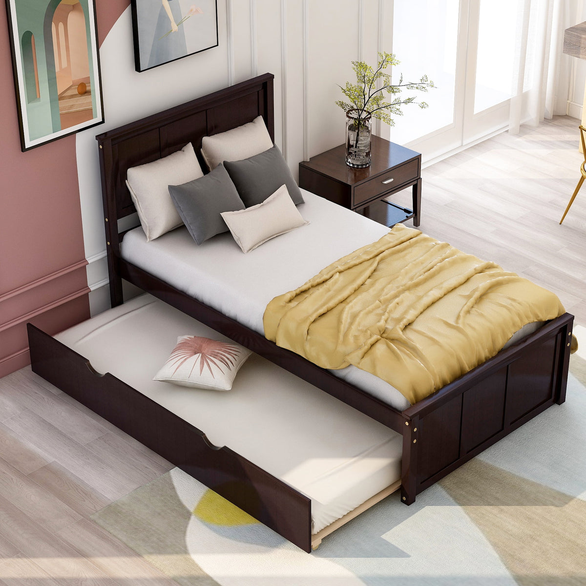 Eden Tali twin wood bed with headboard and trundle view 1