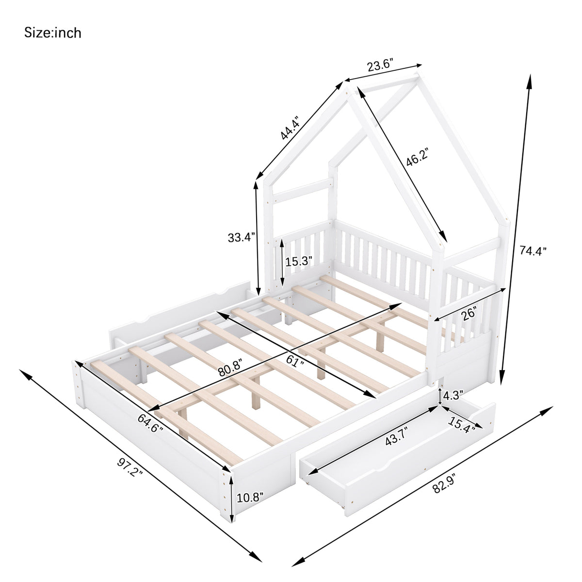 Eden Tali queen house platform bed with drawers view 1