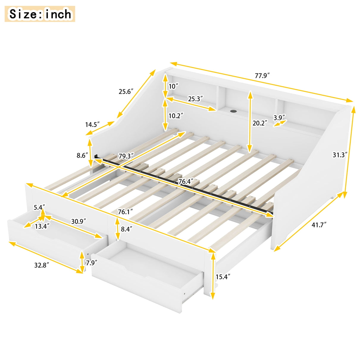 Eden Tali extendable daybed with bookcase headboard view 1