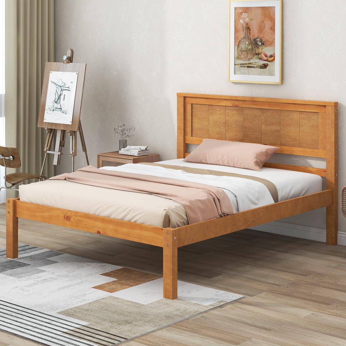 Eden Tali wood platform bed with headboard in a bedroom setting