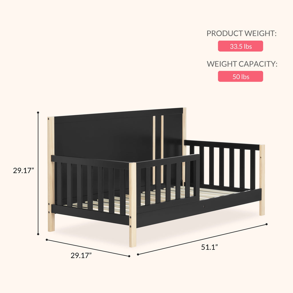 Eden Tali pine toddler bed with guardrail view 2