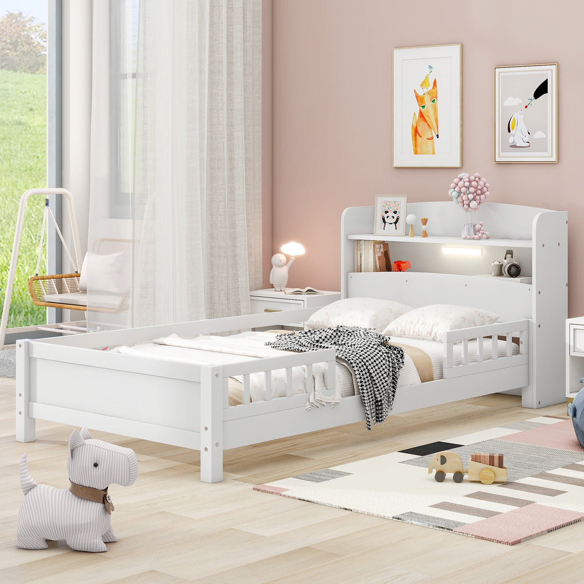 Eden Tali kids bed with storage headboard and LED light view 2
