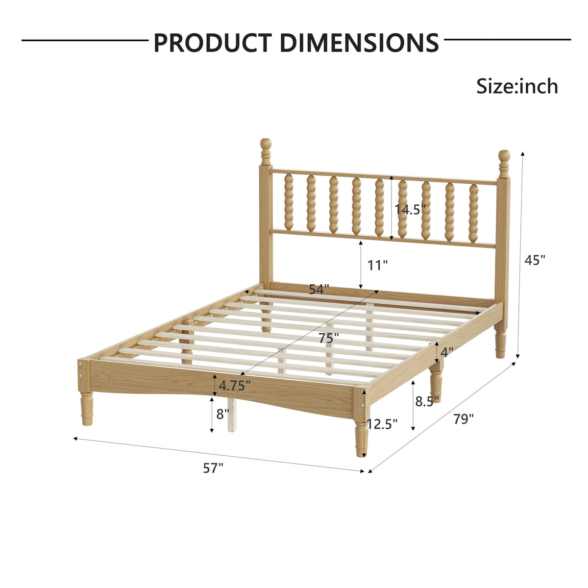 Eden Tali retro spindle platform bed frame view 3