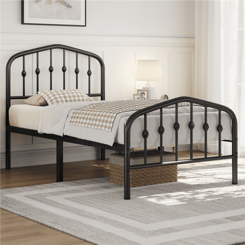 Eden Tali arched metal platform bed with spindle detail view 1