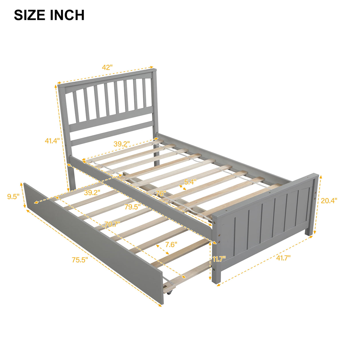 Eden Tali twin wood platform bed with roll out trundle view 2
