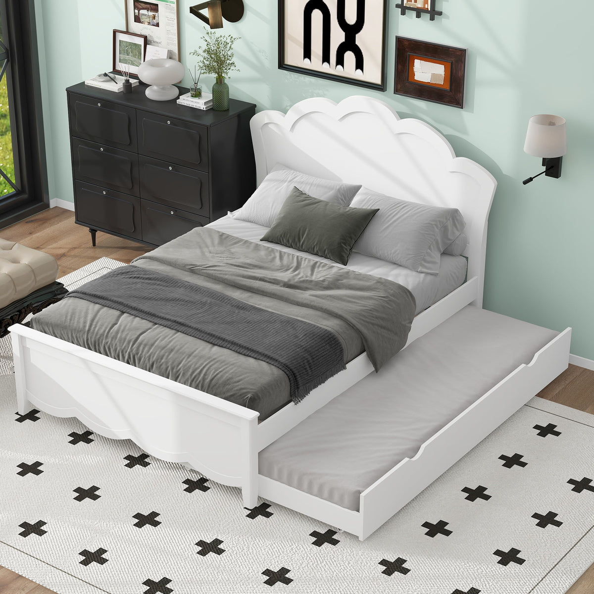 Eden Tali full white wood platform bed with trundle view 3