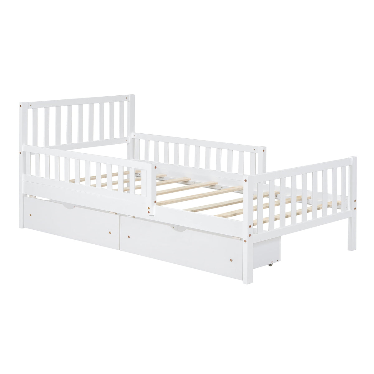 Eden Tali kids wood platform bed with guardrails and drawers view 4