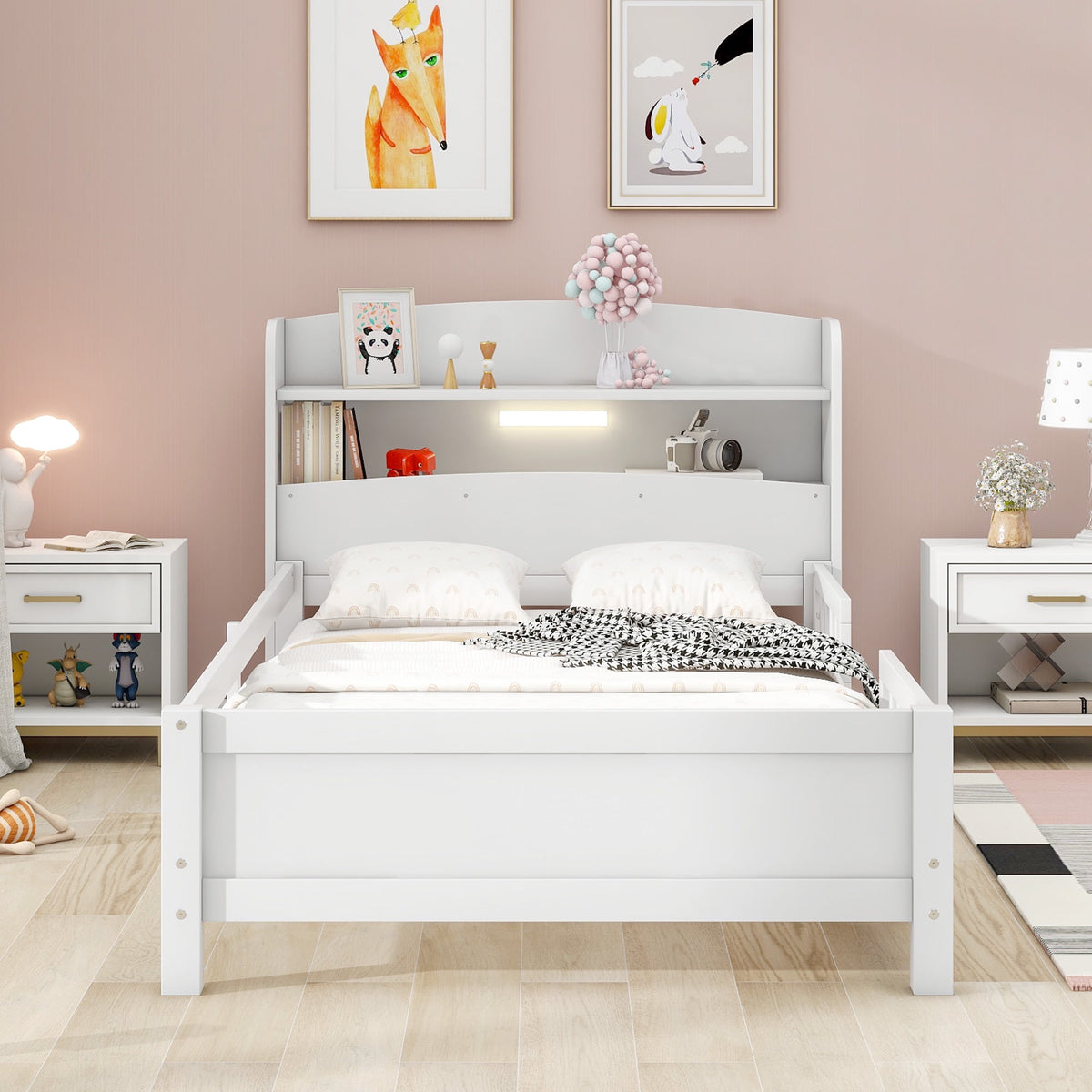 Eden Tali kids bed with storage headboard and LED light view 1