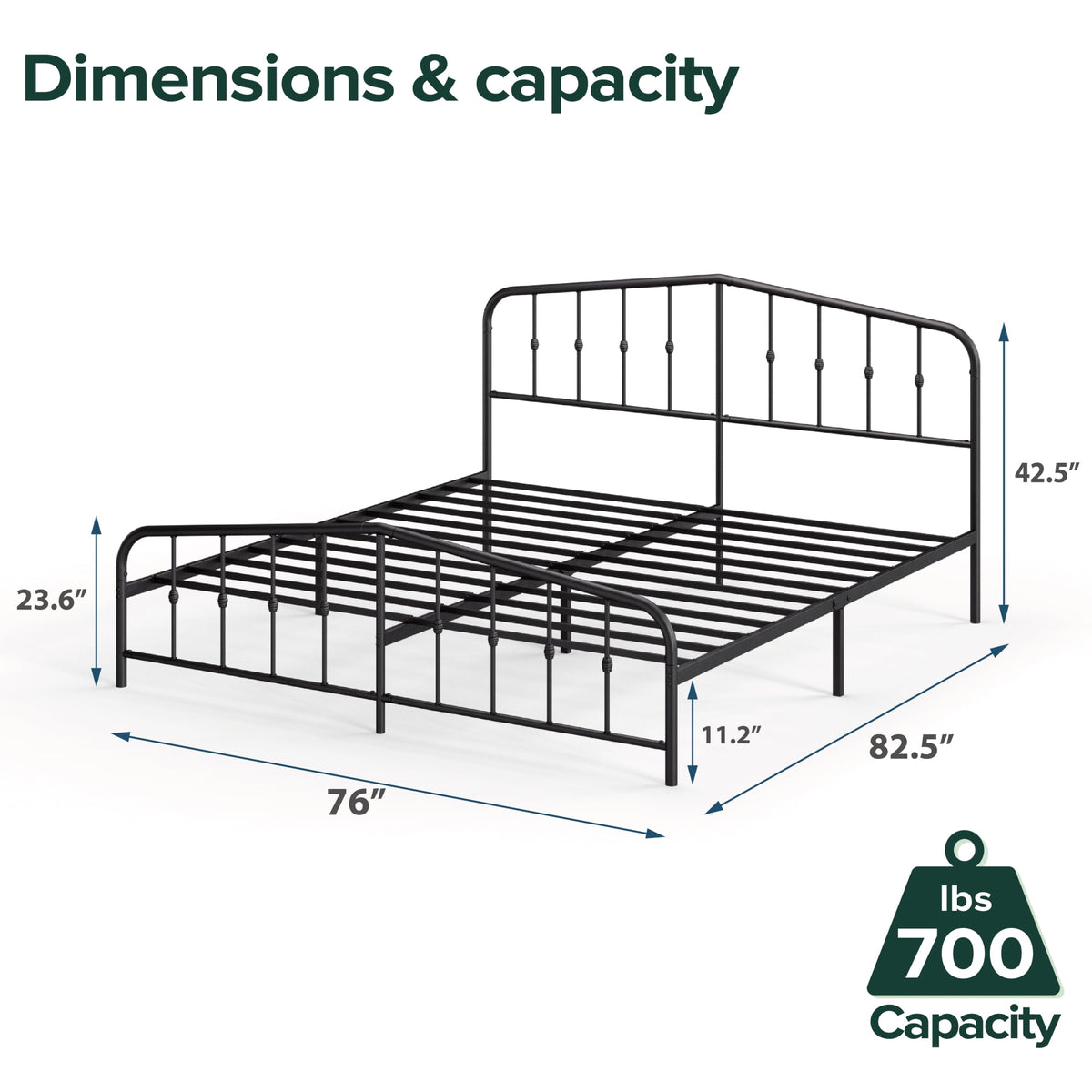 Eden Tali farmhouse steel platform bed with spindle headboard view 6