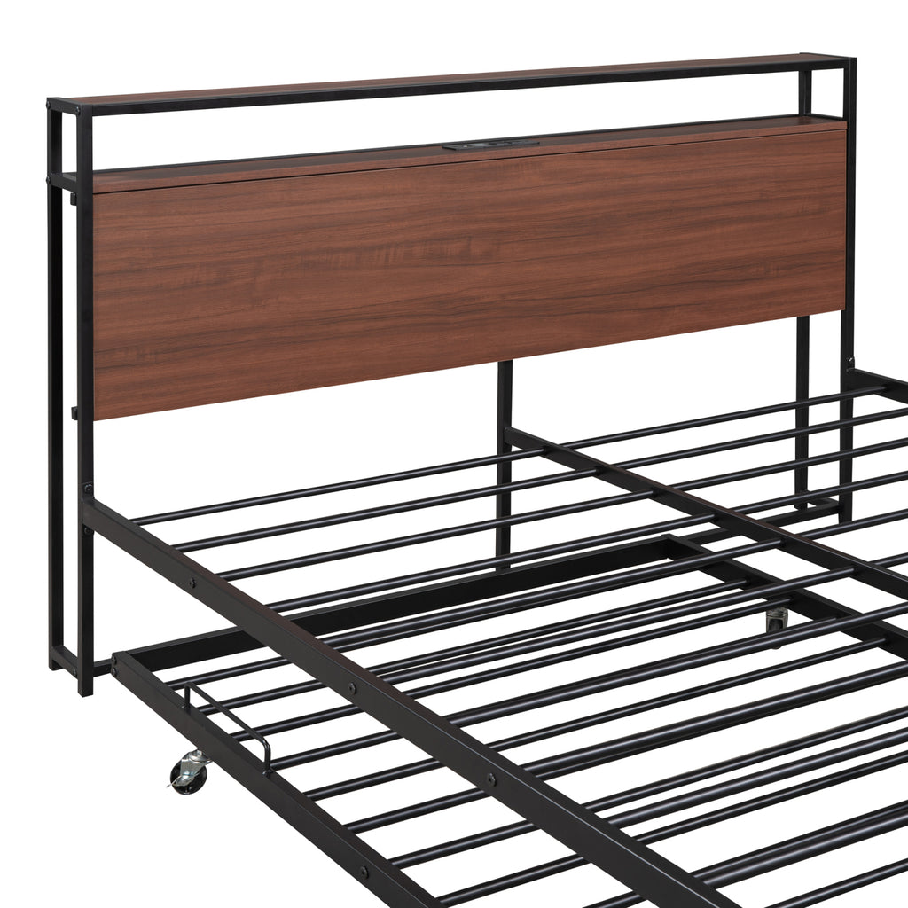 Eden Tali metal platform bed with trundle and USB shelves view 9