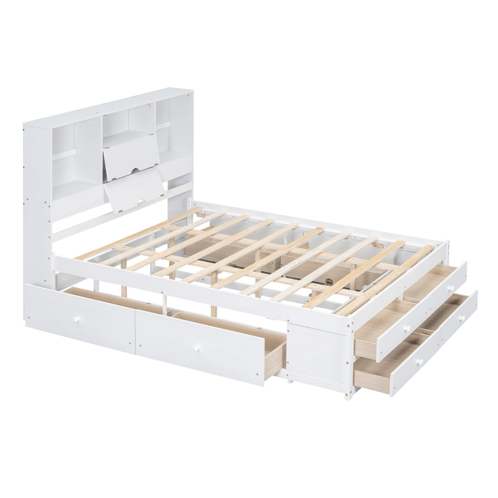 Eden Tali queen storage platform bed with headboard shelves and drawers view 12