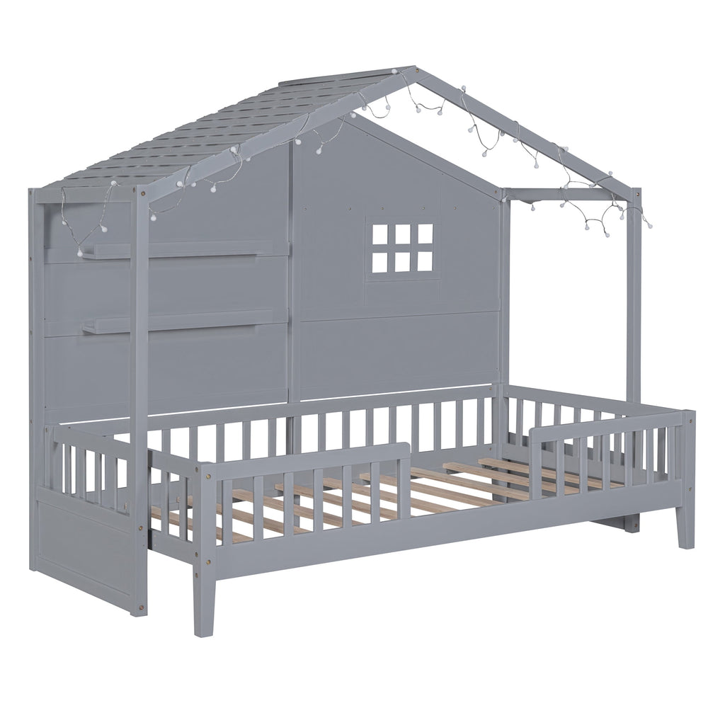 Eden Tali twin house bed with shelves and light strip view 5