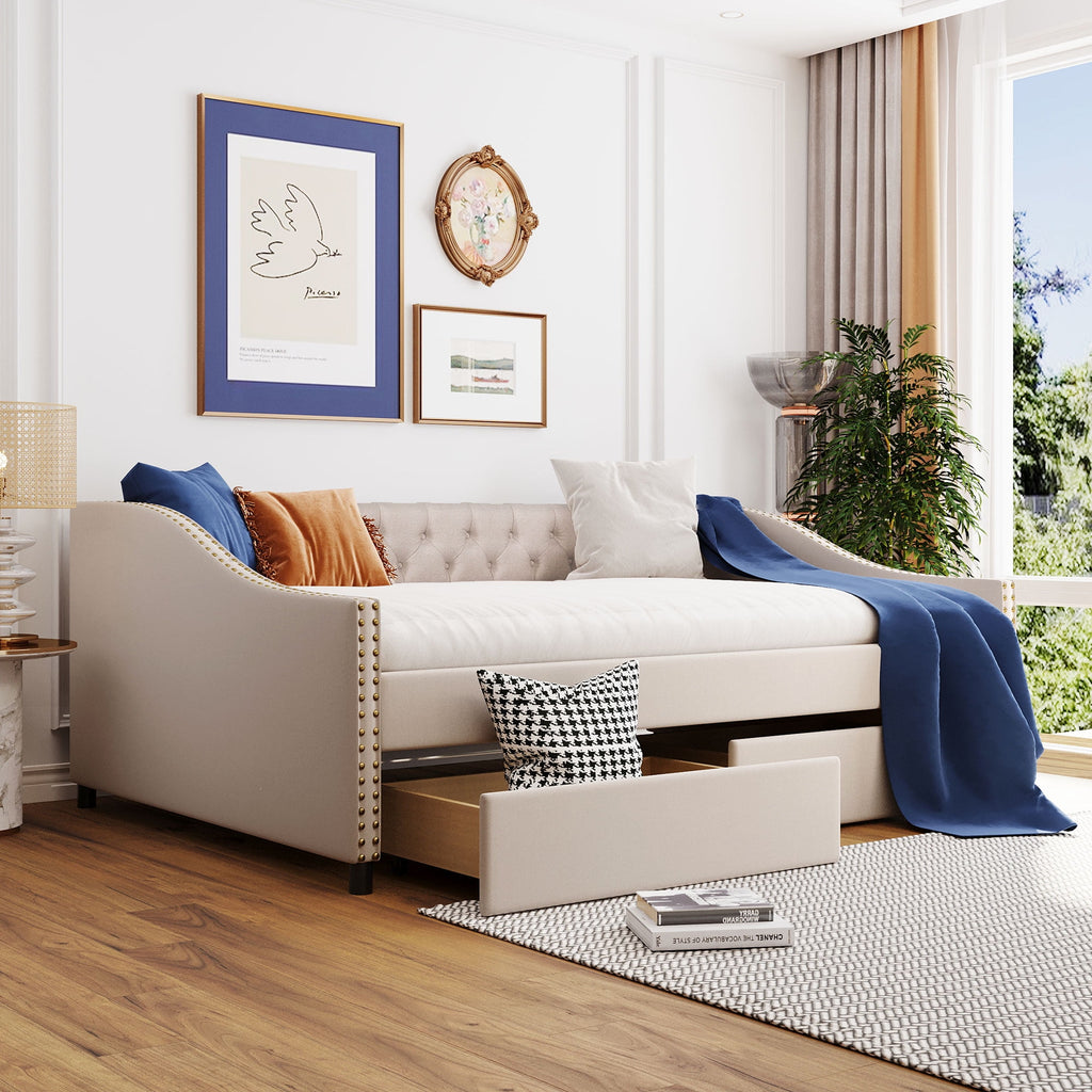 Eden Tali full upholstered daybed with two drawers view 2