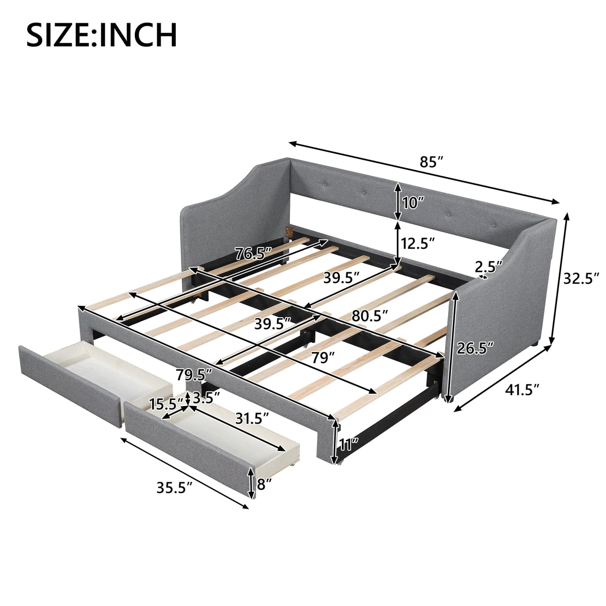 Eden Tali linen upholstered daybed with two drawers view 1