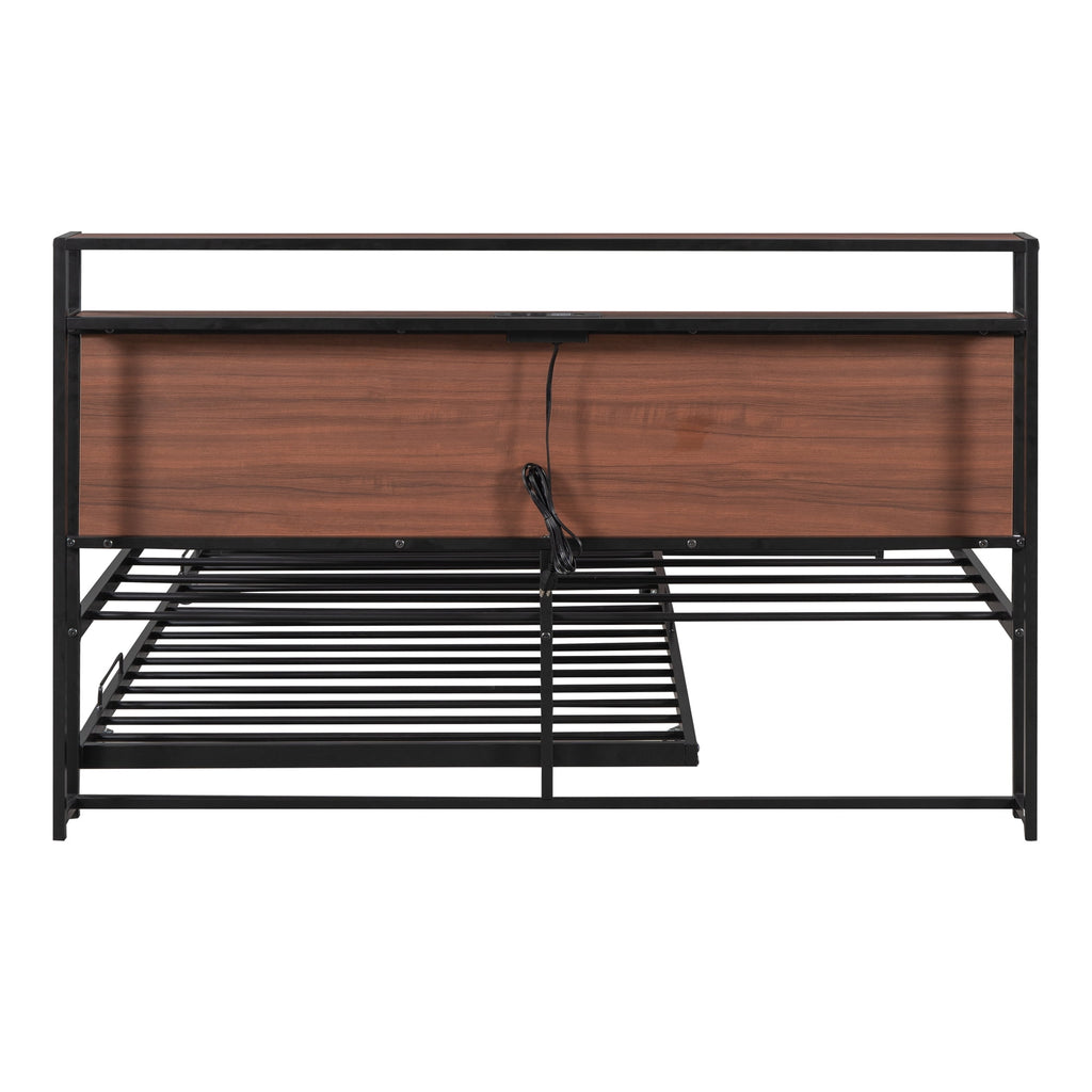 Eden Tali metal platform bed with trundle and USB shelves view 8