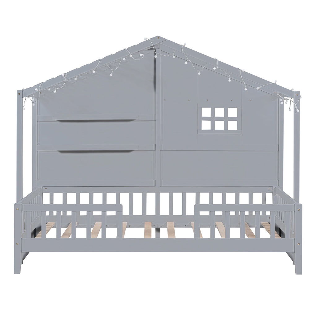 Eden Tali twin house bed with shelves and light strip view 4