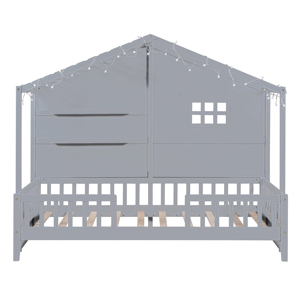 Eden Tali twin house bed with shelves and light strip view 4