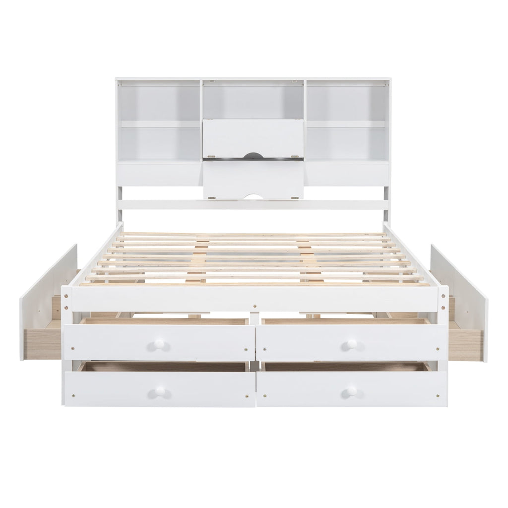 Eden Tali queen storage platform bed with headboard shelves and drawers view 6