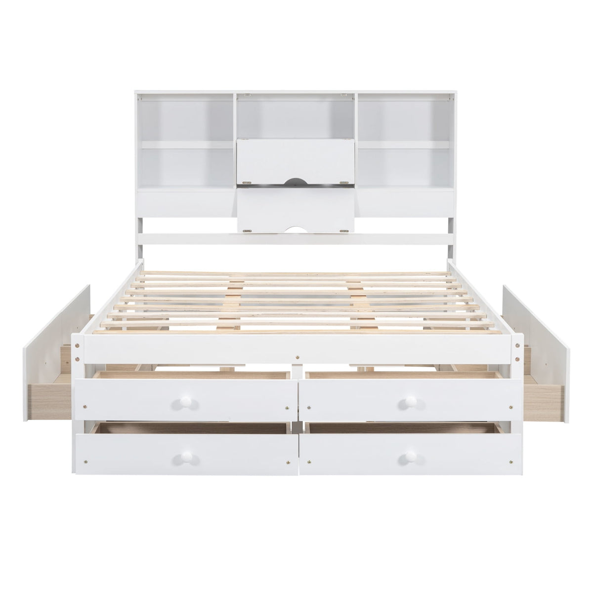 Eden Tali queen storage platform bed with headboard shelves and drawers view 6