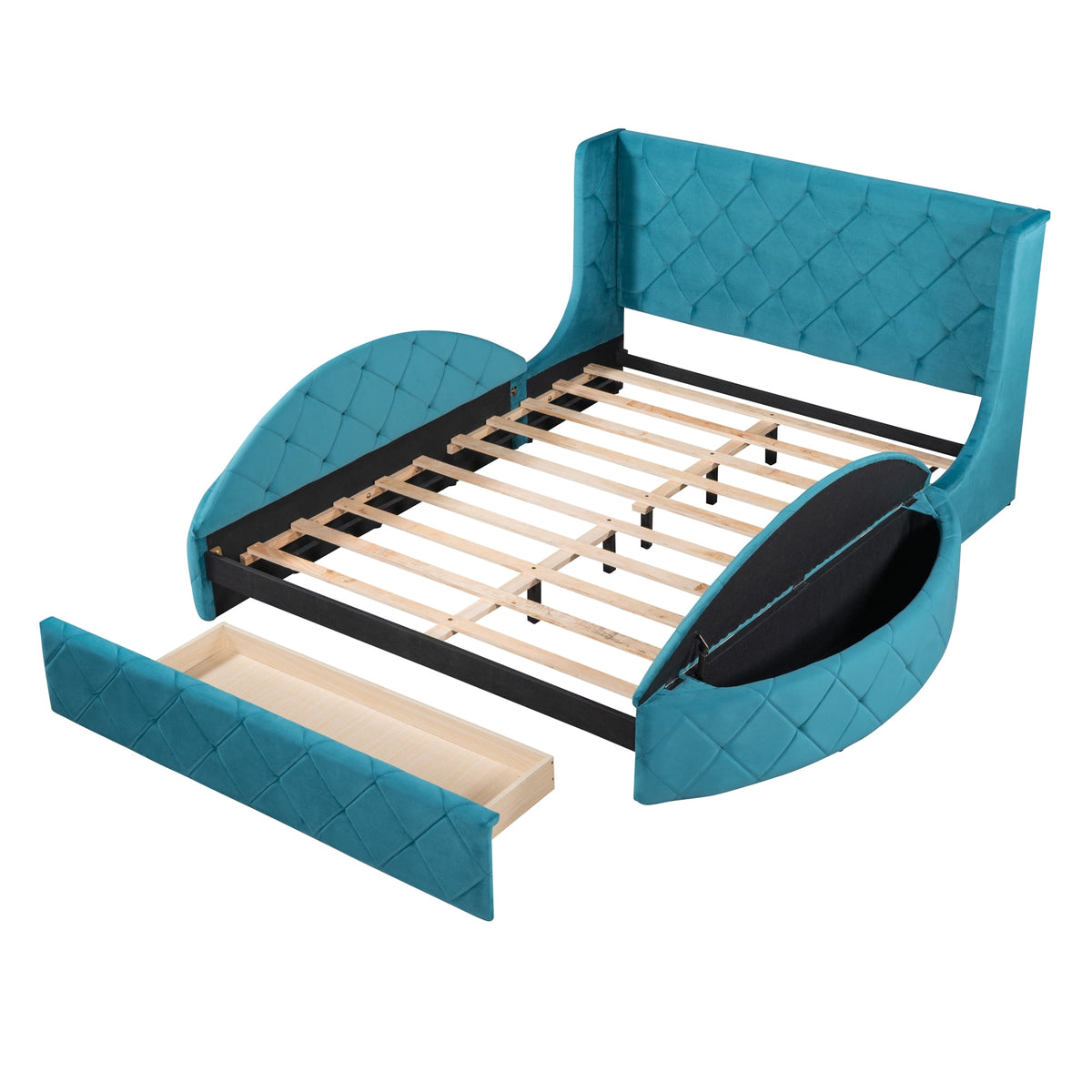 Eden Tali queen velvet storage platform bed view 4