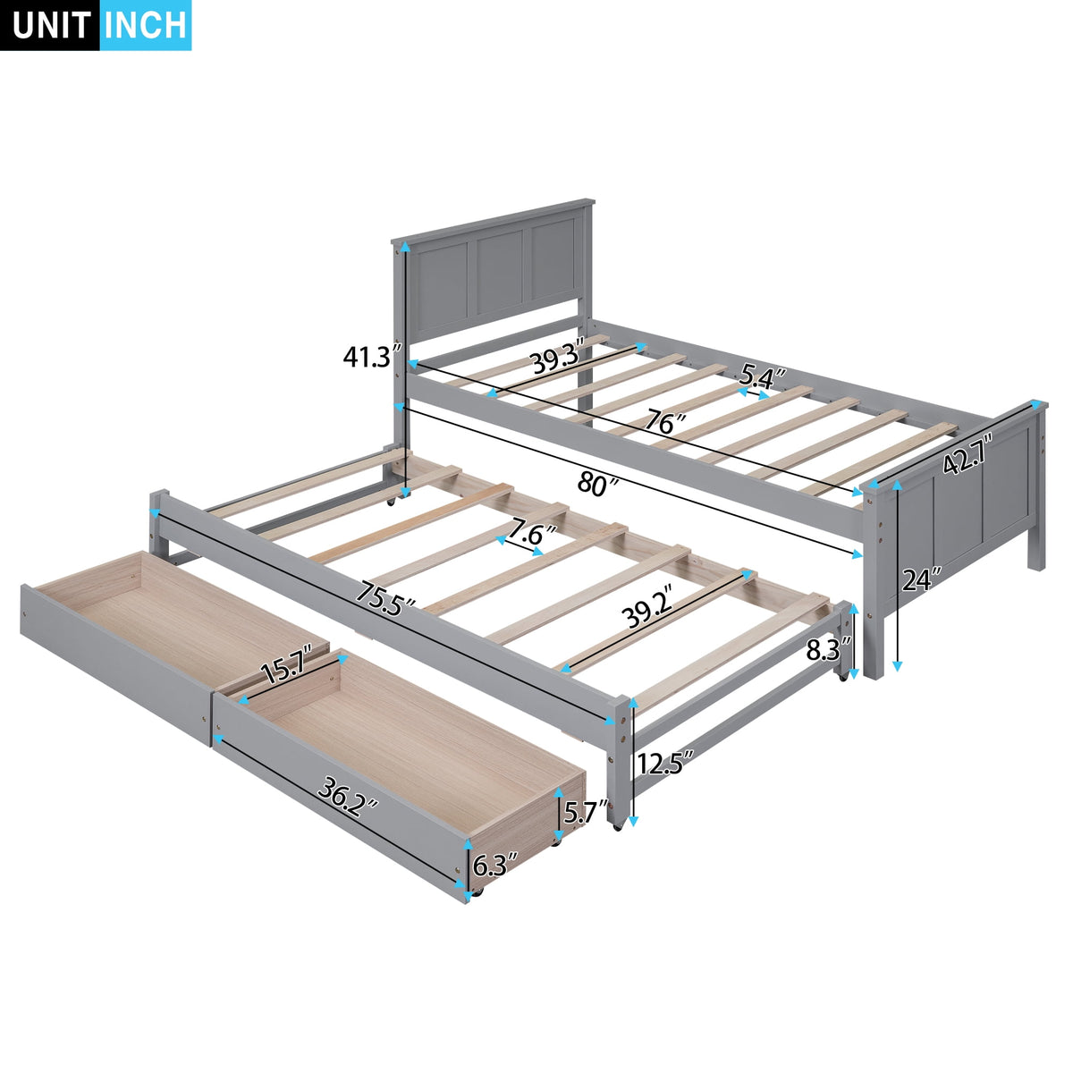 Eden Tali twin platform bed with trundle and roller drawers view 1