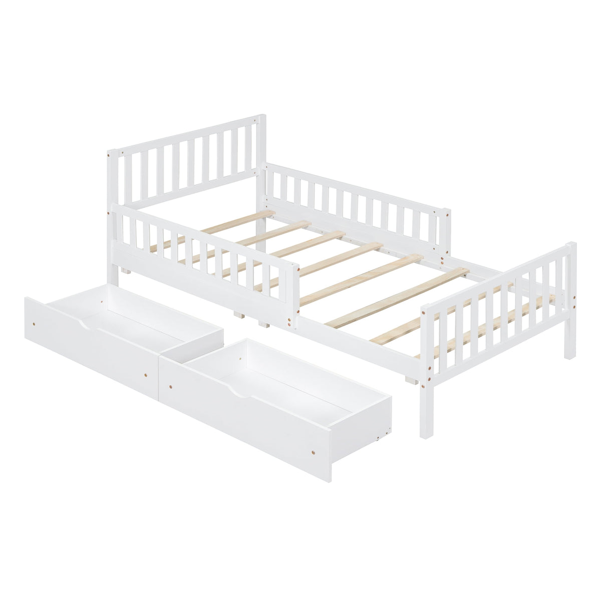 Eden Tali kids wood platform bed with guardrails and drawers view 3