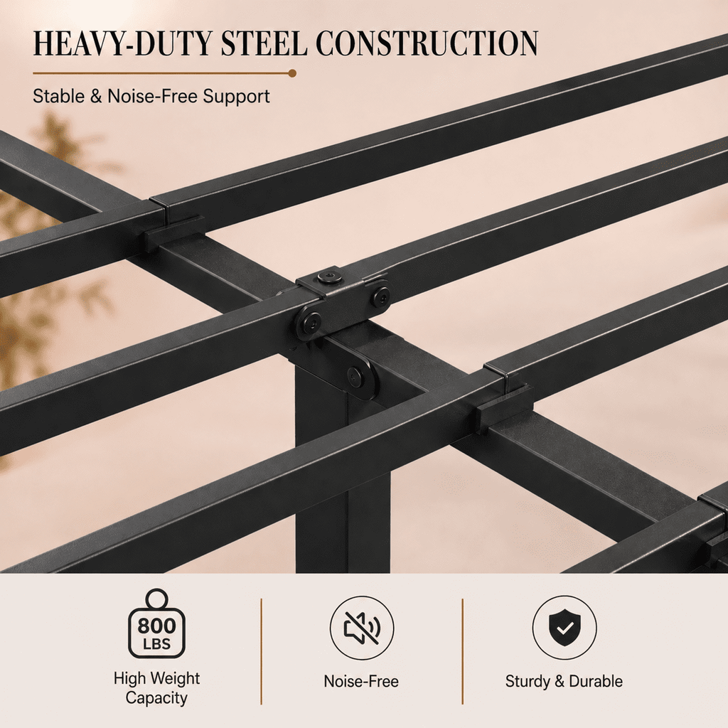 Eden Tali heavy duty steel platform bed with spindle headboard view 3