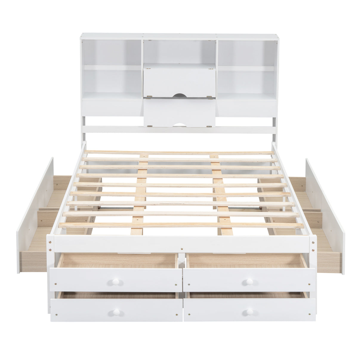 Eden Tali queen storage platform bed with headboard shelves and drawers view 7