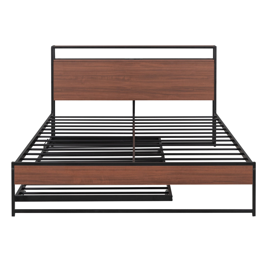 Eden Tali metal platform bed with trundle and USB shelves view 3