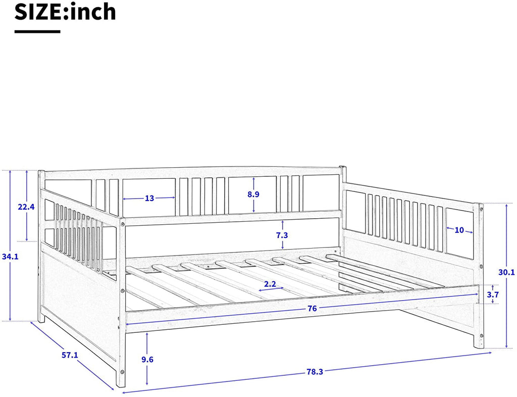 Eden Tali solid wood daybed with three-side rail view 6