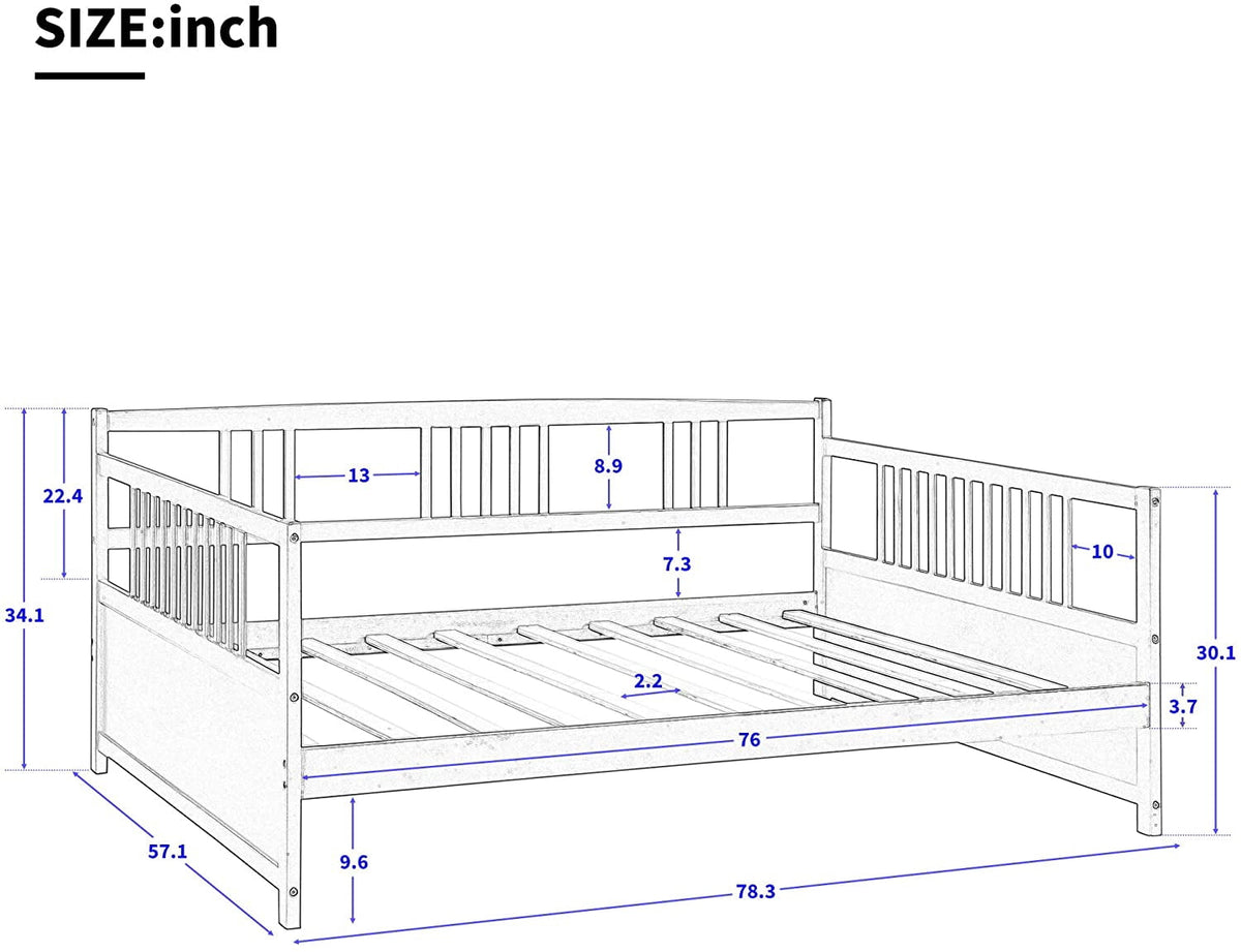 Eden Tali solid wood daybed with three-side rail view 6