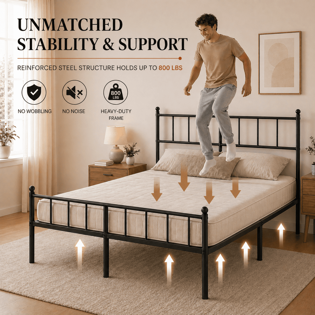 Eden Tali heavy duty steel platform bed with spindle headboard view 6