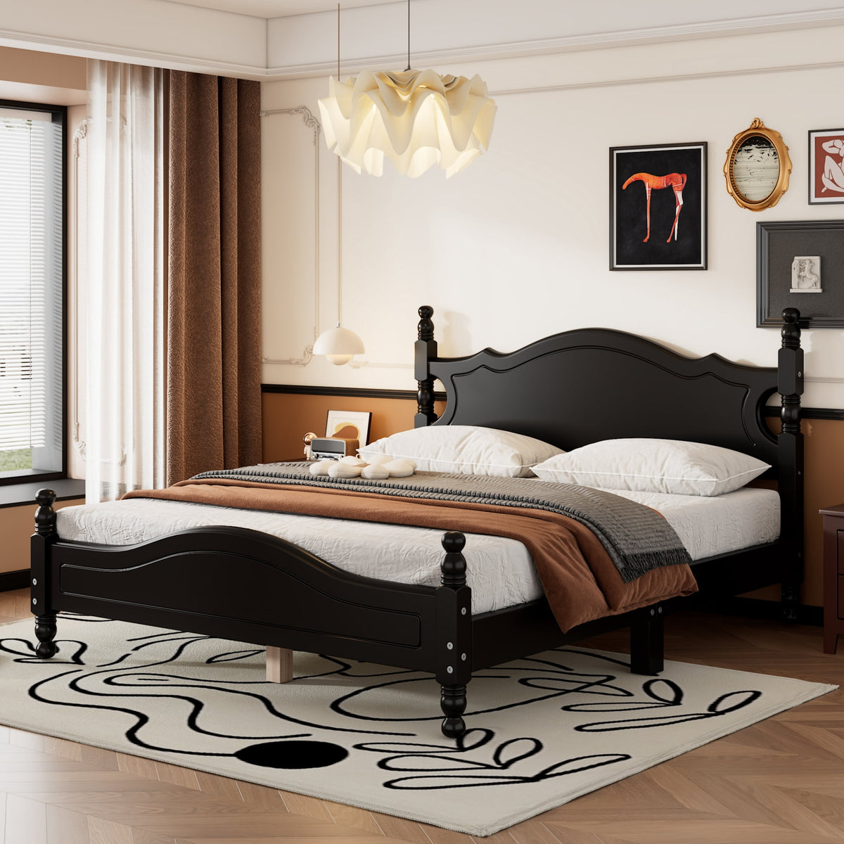 Eden Tali queen retro wood platform bed view 1