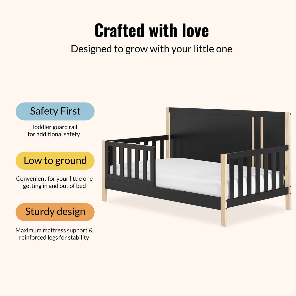 Eden Tali pine toddler bed with guardrail view 4