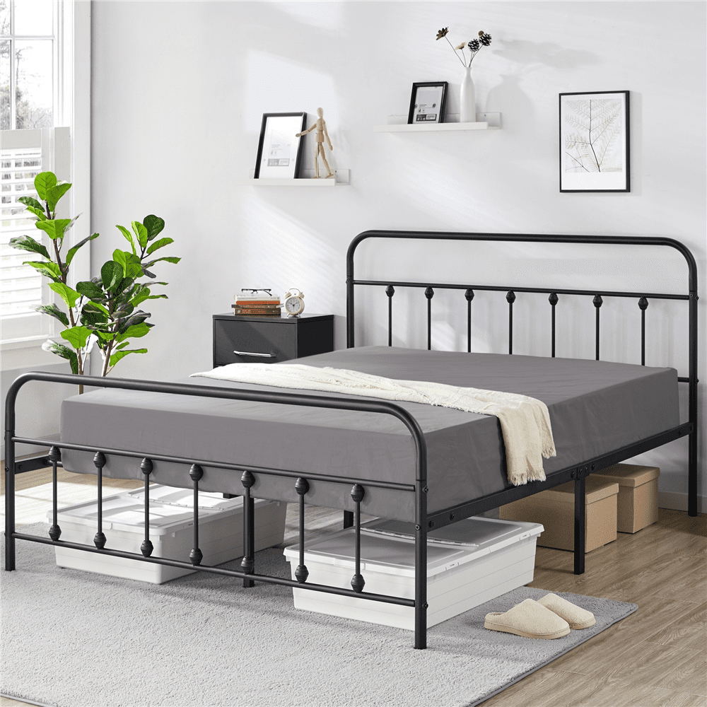 Eden Tali black metal platform bed with high headboard view 5