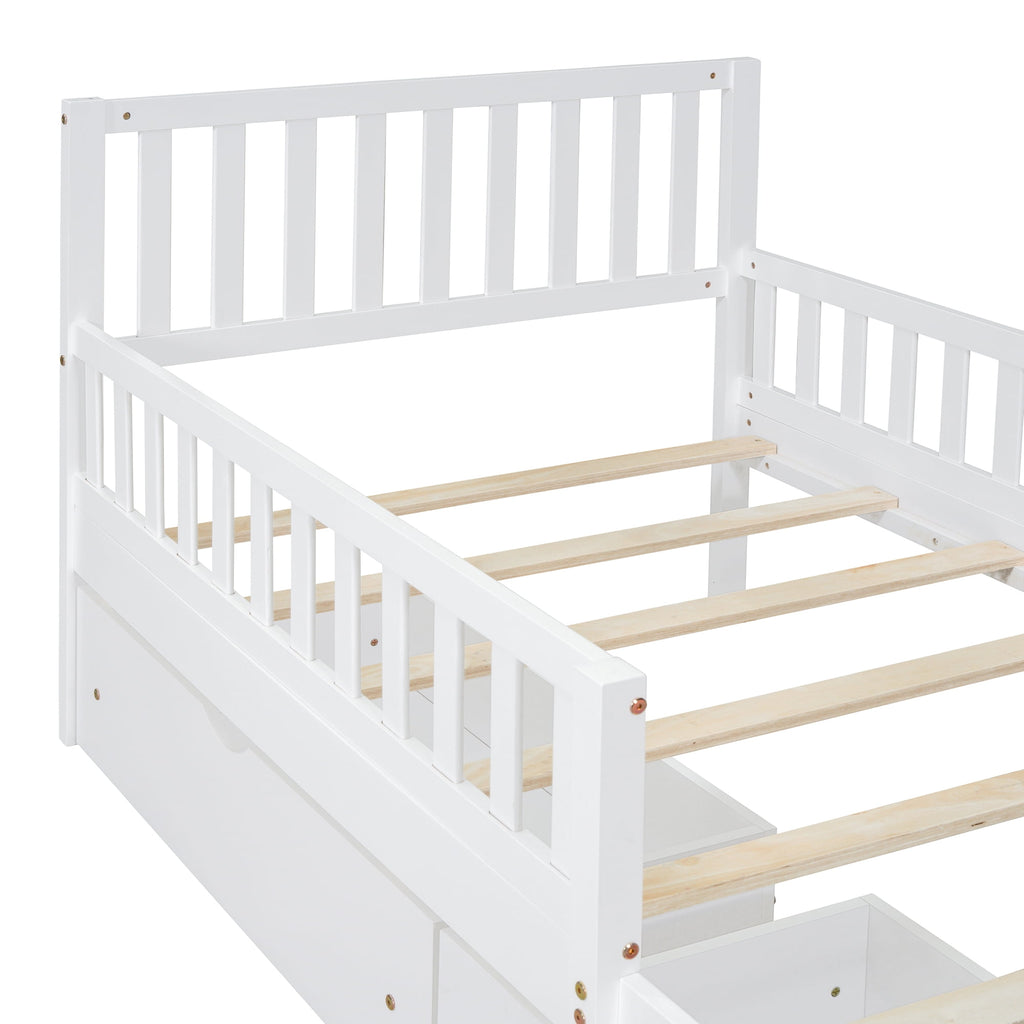 Eden Tali kids wood platform bed with guardrails and drawers view 7