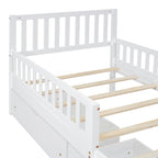 Eden Tali kids wood platform bed with guardrails and drawers view 7