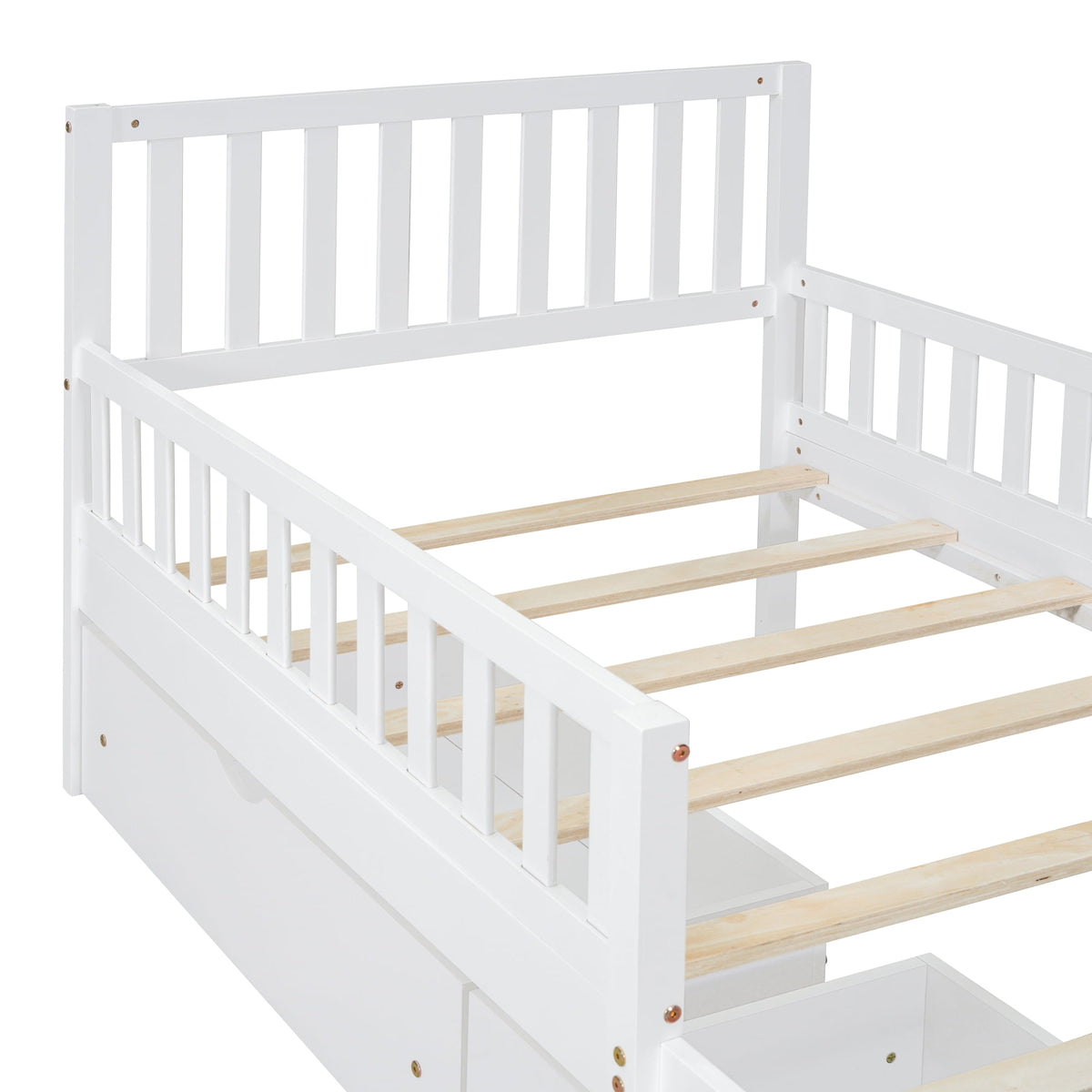 Eden Tali kids wood platform bed with guardrails and drawers view 7