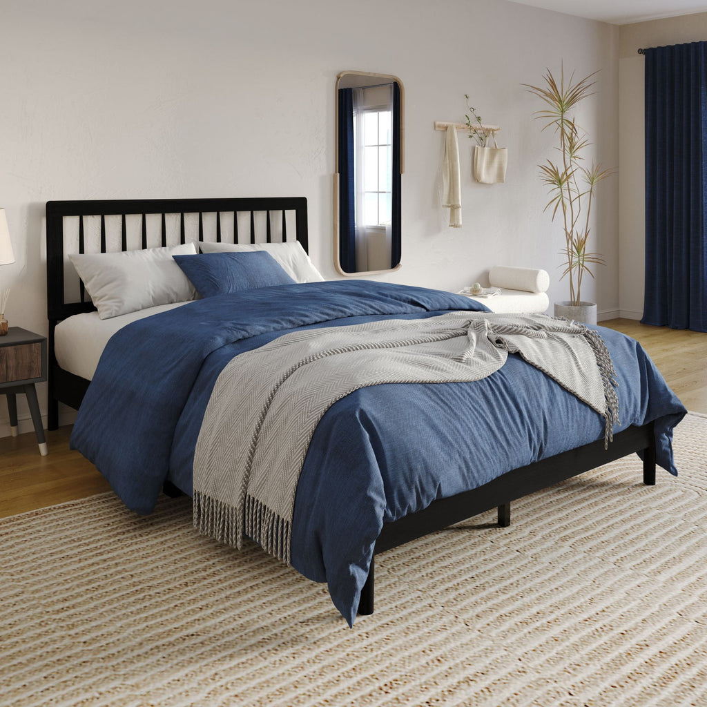 Eden Tali black wood platform bed with spindle headboard view 1