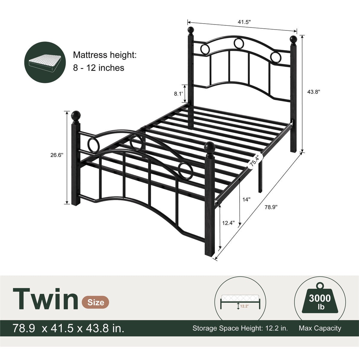 Eden Tali victorian arched metal platform bed view 7