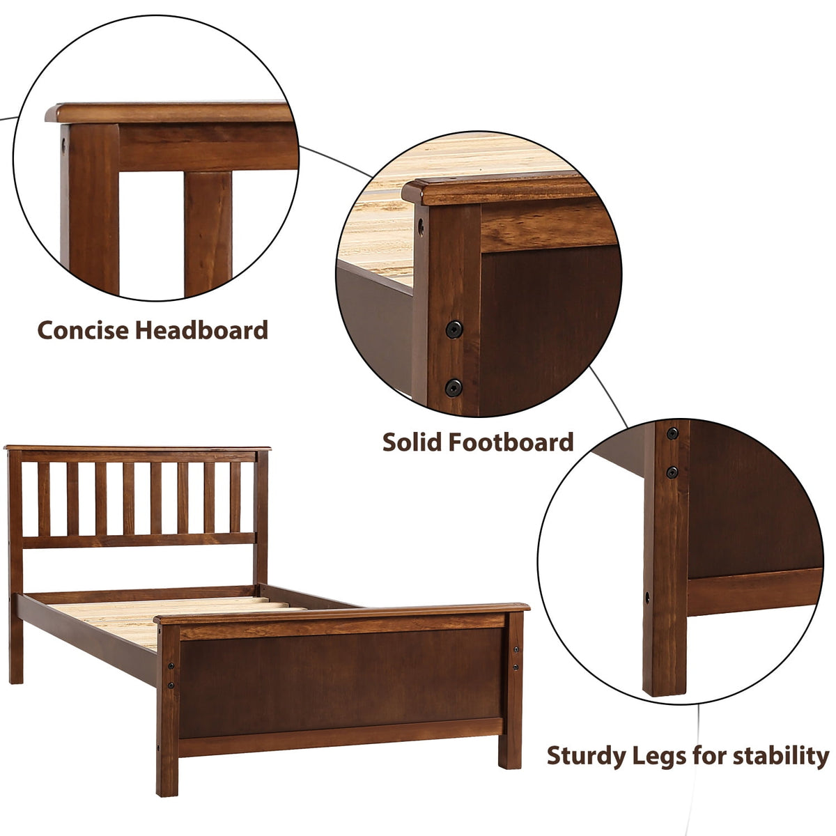 Eden Tali twin wood platform bed with headboard and footboard view 7