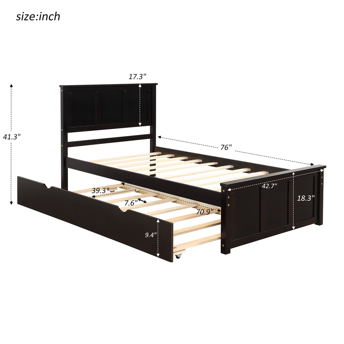 Eden Tali twin wood bed with headboard and trundle view 2
