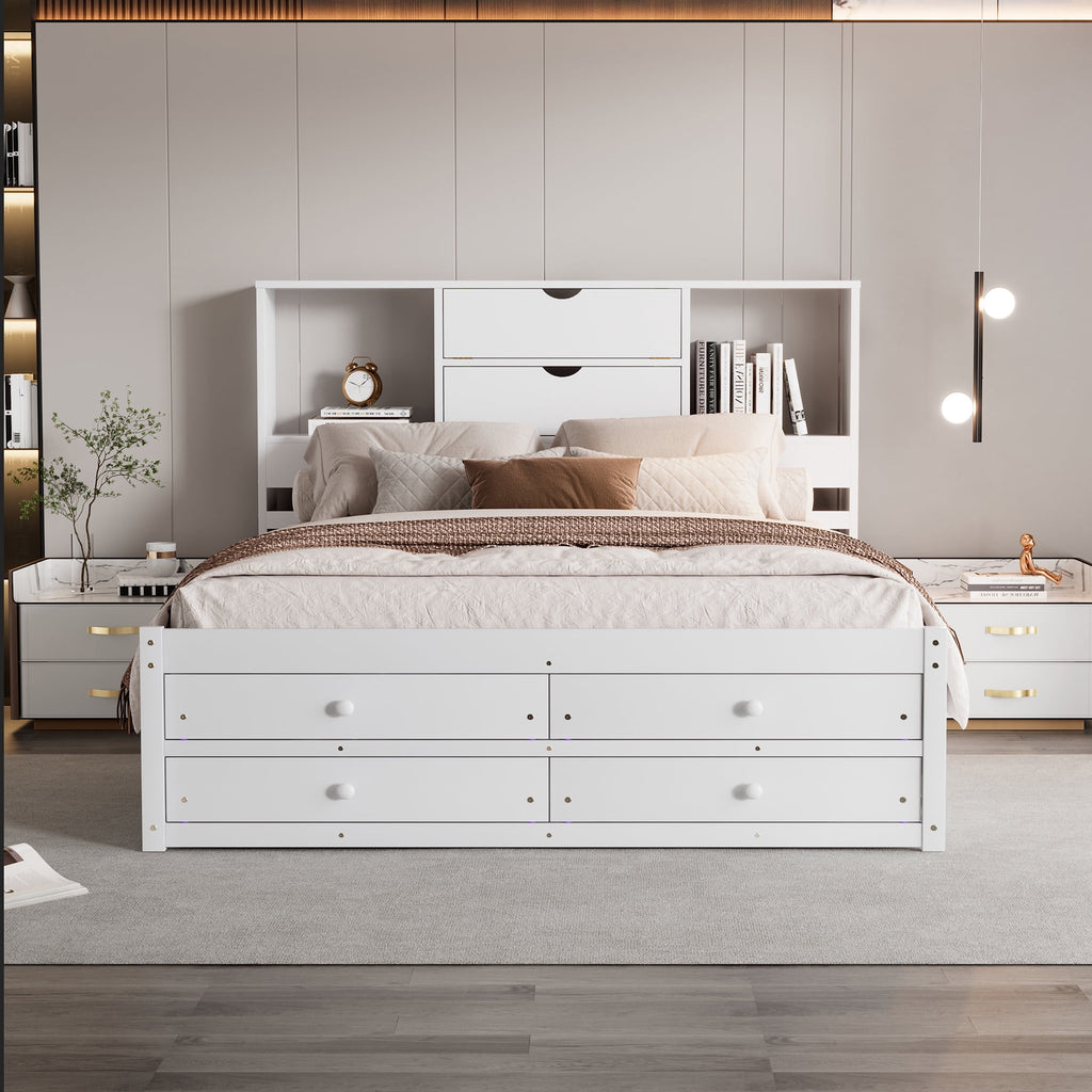 Eden Tali queen storage platform bed with headboard shelves and drawers view 3