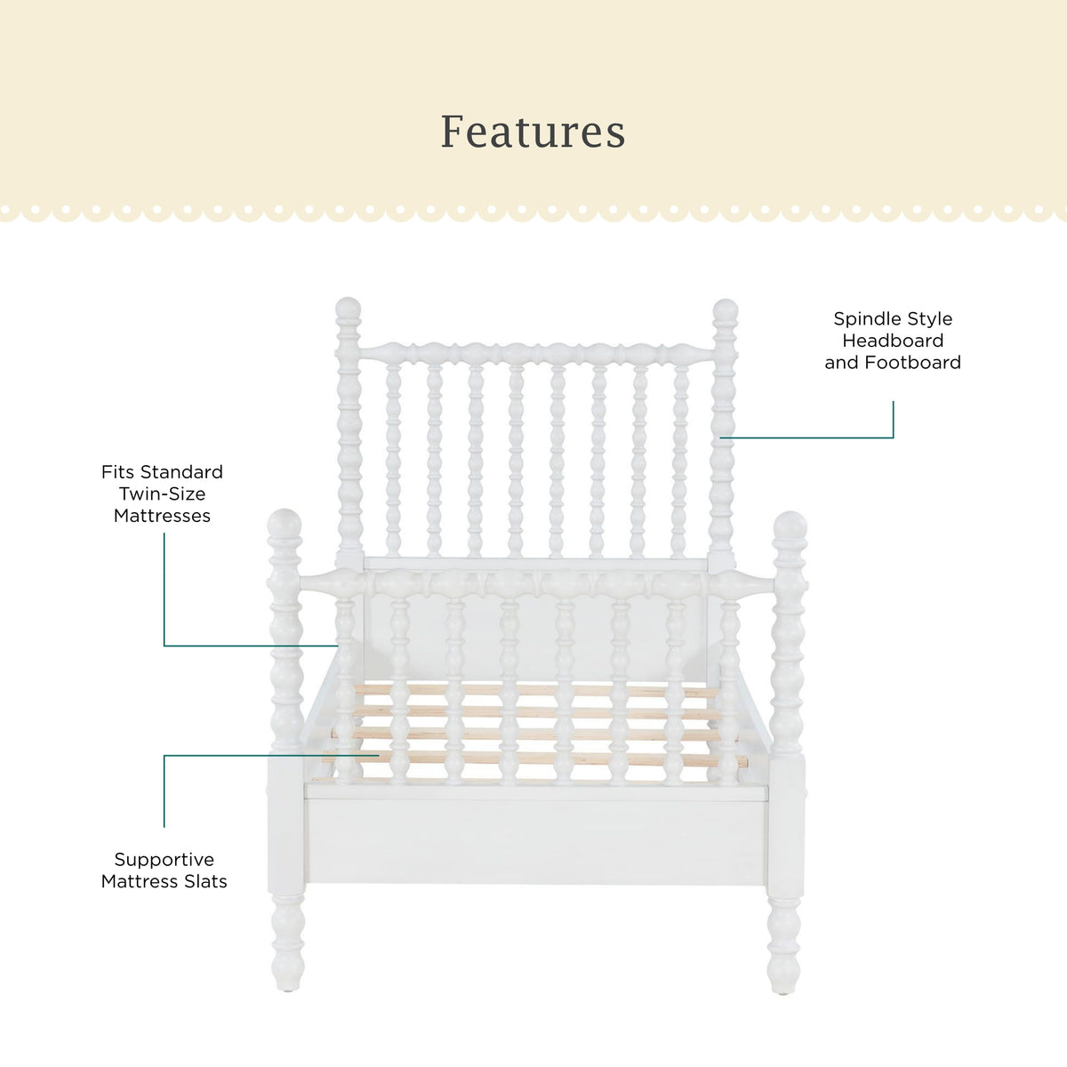Eden Tali farmhouse spindle bed view 1