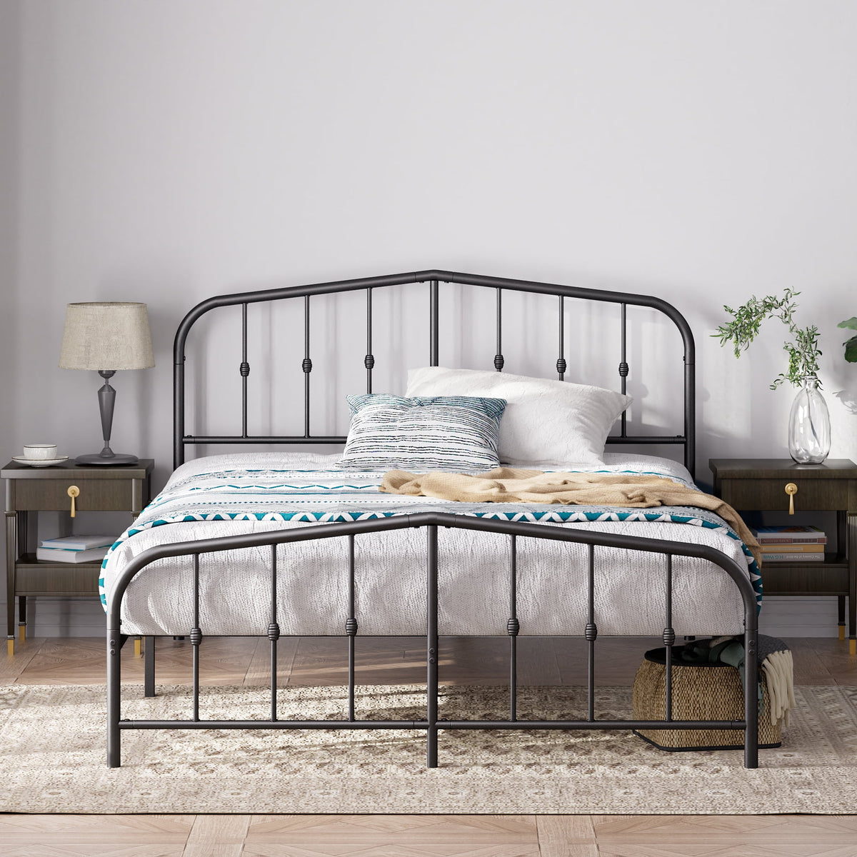 Eden Tali farmhouse steel platform bed with spindle headboard view 10