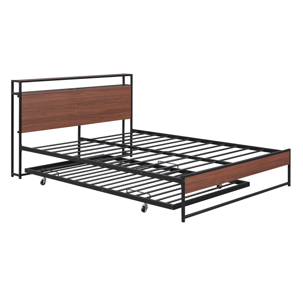 Eden Tali metal platform bed with trundle and USB shelves view 6