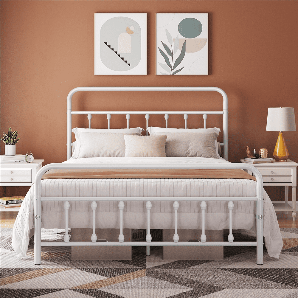 Eden Tali™ Black Metal Platform Bed with High Headboard and Footboard