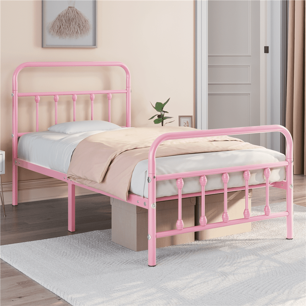 Eden Tali™ Black Metal Platform Bed with High Headboard and Footboard