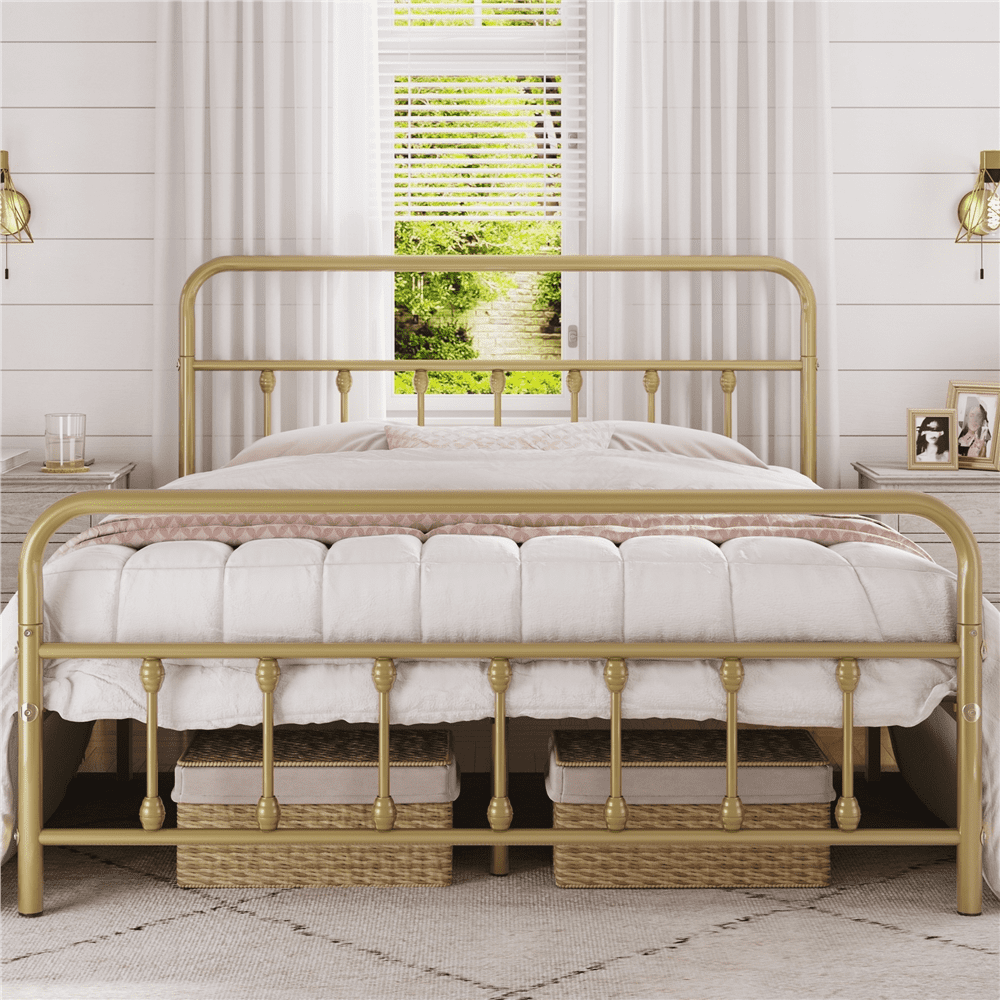 Eden Tali™ Black Metal Platform Bed with High Headboard and Footboard