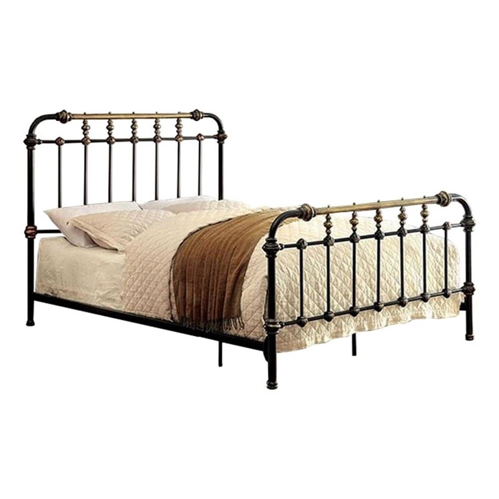 Eden Tali king black metal bed with gold accents overall view